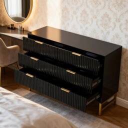 FURNITURE ONE Chest of Drawers, 6 Drawers Storage Cabinet with Metal Legs in Black - Size: 1 Pack - thumbnail 3