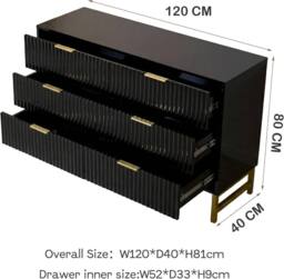 FURNITURE ONE Chest of Drawers, 6 Drawers Storage Cabinet with Metal Legs in Black - Size: 1 Pack - thumbnail 6