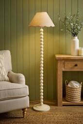 ValueLights Bobbin Colour Trim Linen Shade Cream Bobble Floor Lamp with Bulb in Baby Pink - thumbnail 2