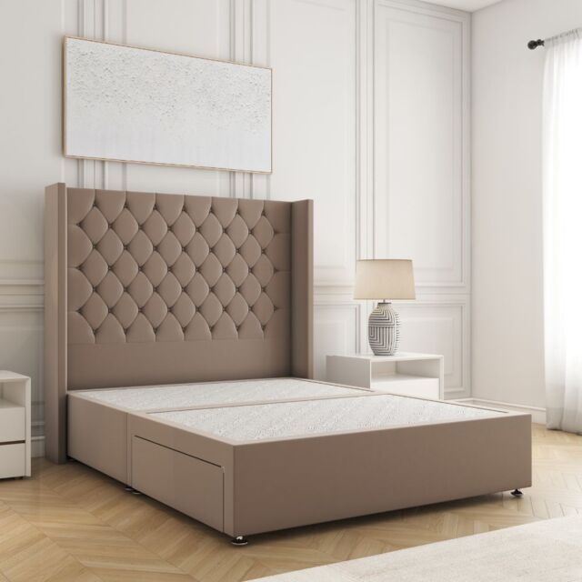 "BSSPOKE Winchester Divan Bed Plush Velvet 54""Headboard No Mattress No Drawers in Bronze - Size: Super King" - image 1