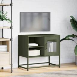Berkfield Home TV Cabinet Olive Green 68x39x60.5 cm Steel - thumbnail 4