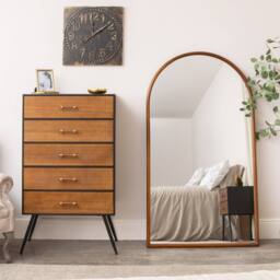 Melody Maison Large Walnut Wooden Framed Arched Leaner Mirror - 90cm X 158cm in Brown - Size: 90 cm X 158 cm - thumbnail 6