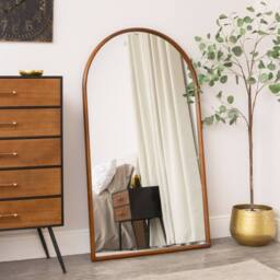 Melody Maison Large Walnut Wooden Framed Arched Leaner Mirror - 90cm X 158cm in Brown - Size: 90 cm X 158 cm - thumbnail 1