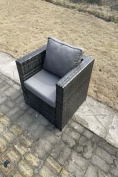 Fimous Rattan Single Chair Patio Outdoor With Thick Cushion in Dark Grey