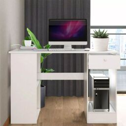 VOGREX Computer Desk H Shaped PC Laptop Gaming Table W/ Book Shelves Bookcase in White - Size: 100 cm x 15 cm - thumbnail 3