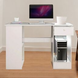 VOGREX Computer Desk H Shaped PC Laptop Gaming Table W/ Book Shelves Bookcase in White - Size: 100 cm x 15 cm - thumbnail 6