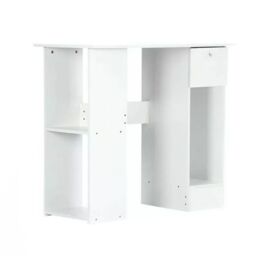 VOGREX Computer Desk H Shaped PC Laptop Gaming Table W/ Book Shelves Bookcase in White - Size: 100 cm x 15 cm - thumbnail 1