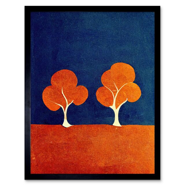 "Artery8 Wall Art Print Abstract Matisse Style Trees Forest Painting Yellow Blue Orange Green Art Framed - Size: W12"" x H16""" - image 1
