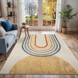 Livabliss Lilian-Washable Multicoloured Grey Modern Living Dining Bedroom Rug in Beige - Size: 160 cm x 215 cm - thumbnail 1