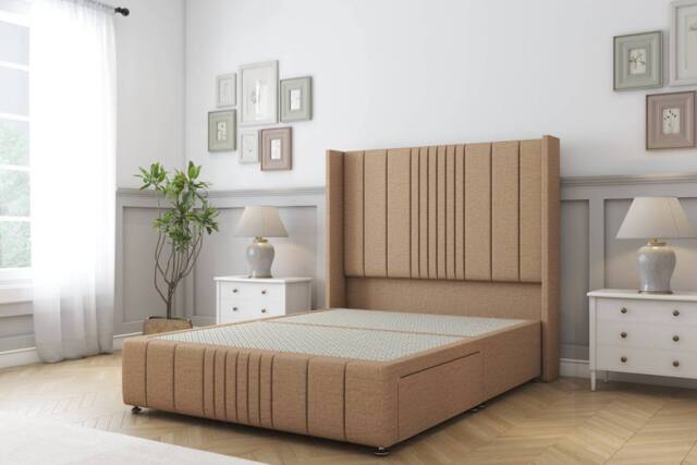 "Sloomy Hargrave Dumfries Divan Base 2 Drawers -54"" Wingback & 12"" Footboard in Light Brown - Size: Super King" - image 1