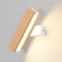 Pheashine Wood Rotatable LED Wall Sconce, 4W 3000K Warm Light 21×5×8cm White Base in Brown