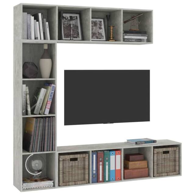 Berkfield Home Classic 3 Piece Book/TV Cabinet Set Concrete Grey 180x30x180 cm - Size: 180 x 30 x 180 cm - image 1