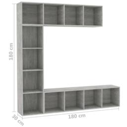 Berkfield Home Classic 3 Piece Book/TV Cabinet Set Concrete Grey 180x30x180 cm - Size: 180 x 30 x 180 cm - thumbnail 6