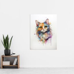 "Artery8 Wall Art Print Reverse Calico Cat Lovers Gift Watercolour Pet Portrait Painting Artwork Poster - Size: W24"" x H32""" - thumbnail 4
