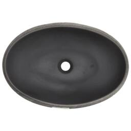 Berkfield Home Durable Countertop Basin Black & Grey Oval 59x40x15 cm Ceramic - Size: 59 x 40 x 15 cm - thumbnail 6