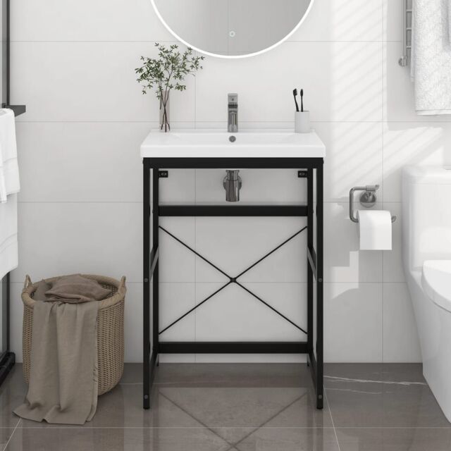 Berkfield Home Bathroom Washbasin Frame Black 59x38x83 cm Iron - Size: 59 x 38 x 83 cm - image 1