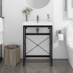 Berkfield Home Bathroom Washbasin Frame Black 59x38x83 cm Iron - Size: 59 x 38 x 83 cm - thumbnail 1