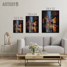 "Artery8 Couple On Romantic Walk In The Rain Framed Canvas Wall Art Print in Blue - Size: W12"" x H16""" - thumbnail 4