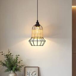 Living and Home attan & Iron Bar Pendant Light Basket-Weave Kitchen Island Lighting in Natural - thumbnail 4