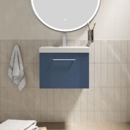 Balterley Wall Hung 1 Drawer Vanity Unit - Thin-Edge Basin 500mm, Satin Blue - thumbnail 2