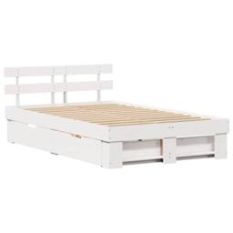 Berkfield Home White White Bed Frame with Drawers - 135x190 cm Solid Pine Wood - thumbnail 3