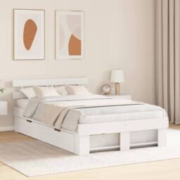 Berkfield Home White White Bed Frame with Drawers - 135x190 cm Solid Pine Wood - thumbnail 2
