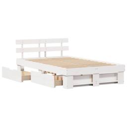 Berkfield Home White White Bed Frame with Drawers - 135x190 cm Solid Pine Wood - thumbnail 6