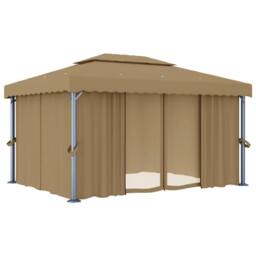 Berkfield Home Gazebo with Curtain 4x3 m Taupe Aluminium in Beige - thumbnail 1
