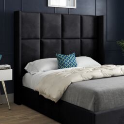 KDMD Quanta Straight Winged Upholstered Soft Velvet Black Bed Frame - Size: King - thumbnail 2