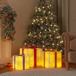 Berkfield Home Lighted Christmas Boxes 3 pcs 64 LEDs Warm White - thumbnail 2
