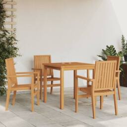 Berkfield Home Beautiful 5 Piece Garden Dining Set Solid Wood Teak in Brown - thumbnail 2