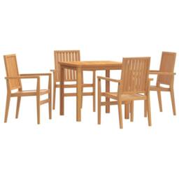 Berkfield Home Beautiful 5 Piece Garden Dining Set Solid Wood Teak in Brown - thumbnail 3