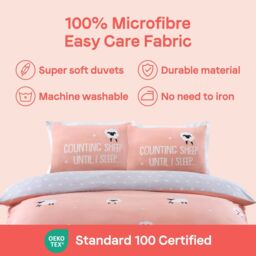 Rapport Home Counting Sheep Microfibre Duvet Cover Set Cover with Pillowcase in Dusty Pink - Size: King - thumbnail 6