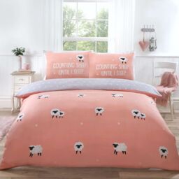 Rapport Home Counting Sheep Microfibre Duvet Cover Set Cover with Pillowcase in Dusty Pink - Size: King - thumbnail 1