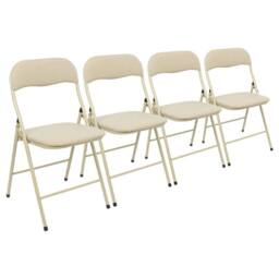 FORGEVIO Fabric Padded Metal Folding Chairs - Beige - Pack of 4