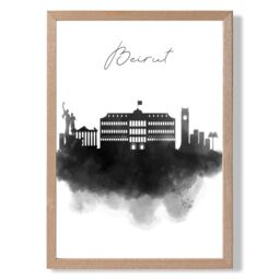 ARTZE Beirut Watercolour Skyline City Framed Print SIZE: A2 with Oak Frame in Black - Size: A4 - thumbnail 1