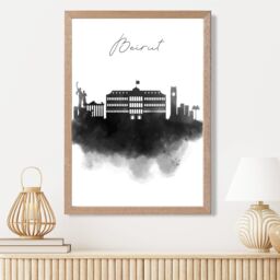 ARTZE Beirut Watercolour Skyline City Framed Print SIZE: A2 with Oak Frame in Black - Size: A4 - thumbnail 2