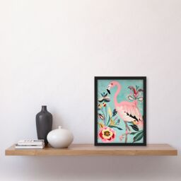 Artery8 Flamingo Bird & Exotic Flowers Bright Painting Framed Art Print in Pink - Size: A4 - thumbnail 4