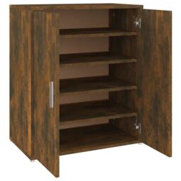 Berkfield Home Shoe Cabinet Smoked Oak 60x35x70 cm Engineered Wood in Brown - Size: 60 x 35 x 70 cm - thumbnail 2