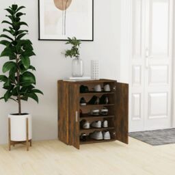 Berkfield Home Shoe Cabinet Smoked Oak 60x35x70 cm Engineered Wood in Brown - Size: 60 x 35 x 70 cm - thumbnail 1