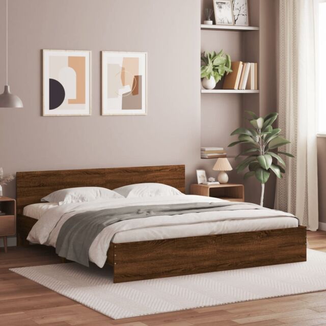 Berkfield Home Bed Frame with LED without Mattress Brown Oak 200x200 cm - image 1