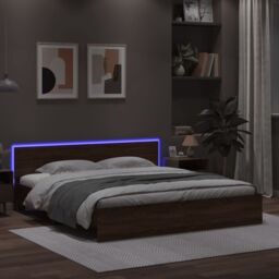 Berkfield Home Bed Frame with LED without Mattress Brown Oak 200x200 cm - thumbnail 4