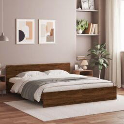 Berkfield Home Bed Frame with LED without Mattress Brown Oak 200x200 cm - thumbnail 1