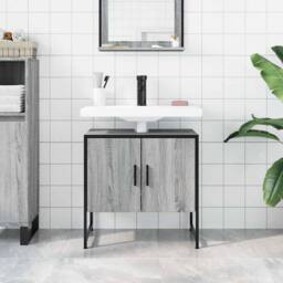 Berkfield Home Sturdy Bathroom Sink Cabinet Grey Sonoma 60x33x60 cm Engineered Wood - Size: 60 x 33 x 60 cm - thumbnail 1