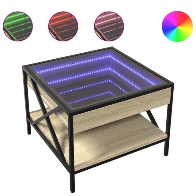Berkfield Home Coffee Table with Infinity LED Sonoma Oak 50x50x38 cm in Brown - Size: 50 x 50 x 38 cm - image 1