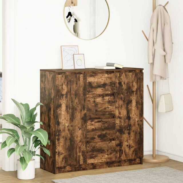 Berkfield Home Sideboard with Drawers Smoked Oak 100.5x35x98.5 cm Engineered Wood in Brown - image 1