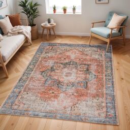 Livabliss Amelie-Washable Terracotta Traditionnal Vintage Boho Living Dining Rug - Size: 60 cm x 90 cm - thumbnail 8