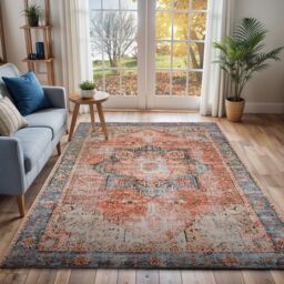 Livabliss Amelie-Washable Terracotta Traditionnal Vintage Boho Living Dining Rug - Size: 60 cm x 90 cm - thumbnail 1