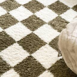 Kukoon Green Beige Shaggy Checkerboard Checked Living Room Area Rug - Size: 160 cm x 230 cm - thumbnail 6