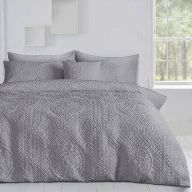 Velosso Pinsonic Design Duvet Cover & Pillowcase Set in Grey - Size: King